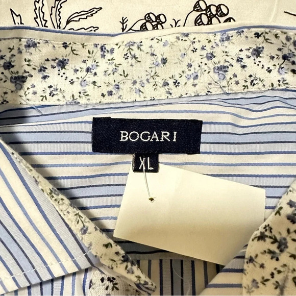 Bogari Men's Size XL Button Up Long Sleeve Shirt Strips‎ with Floral Accents - Picture 7 of 12